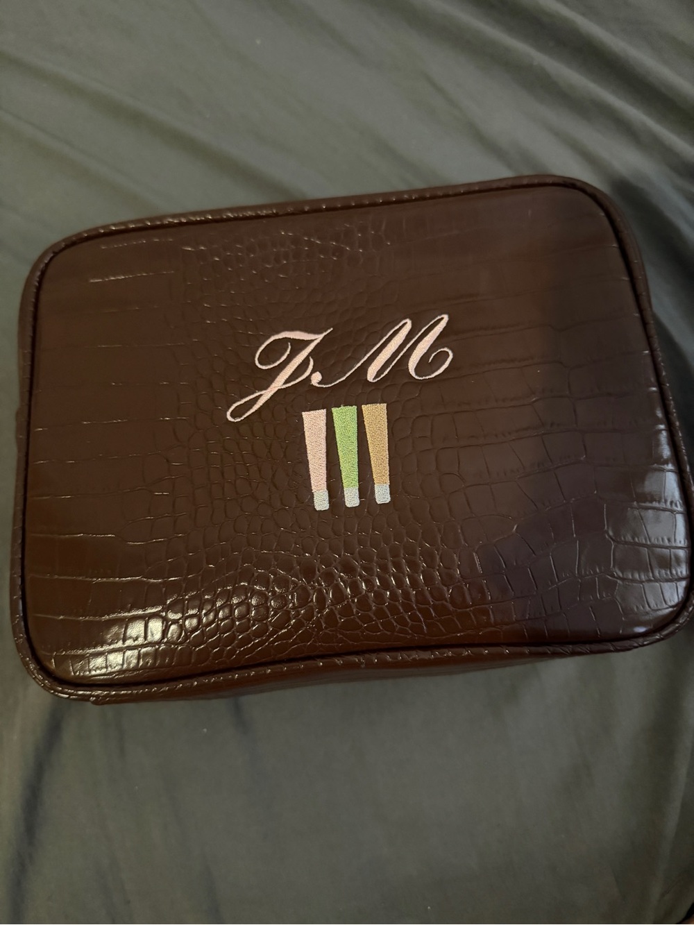 Abbode Burgundy Croc Makeup/Toiletry Bag